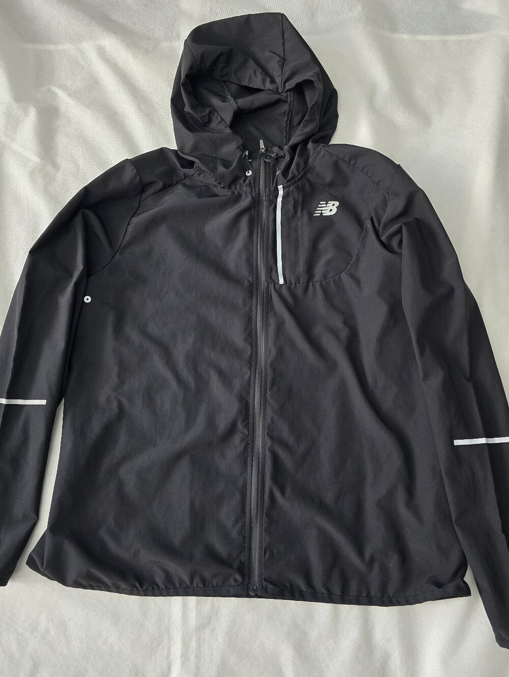 New Balance Black Hooded Performance Shell  Windbreaker with Reflective Accents